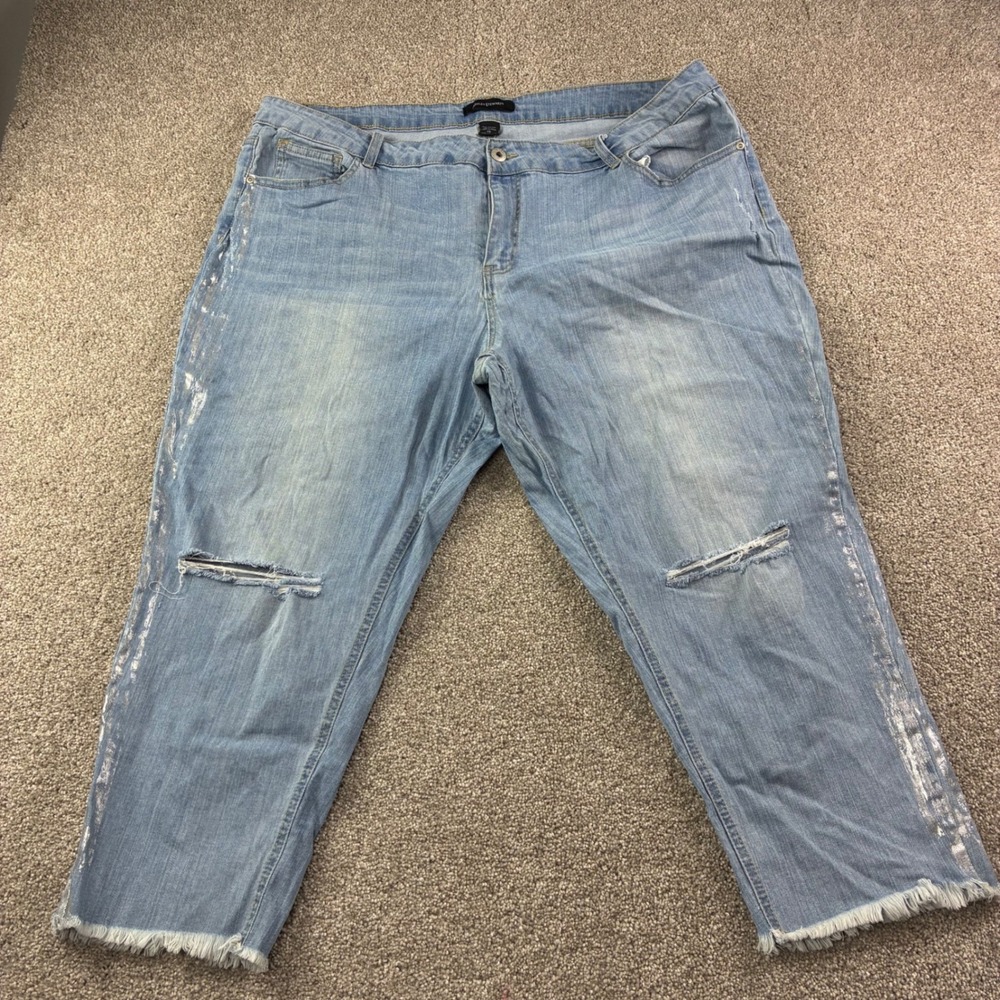 Ashley Stewart Womens Jeans Plus Size 26 Distressed Cropped‎ Denim Frayed Hem